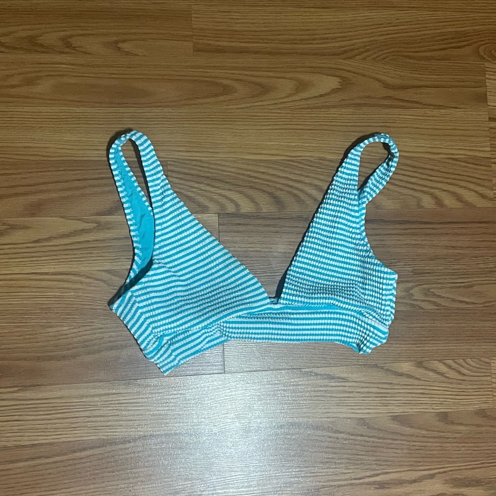 Striped Blue and White Aerie Bikini Top